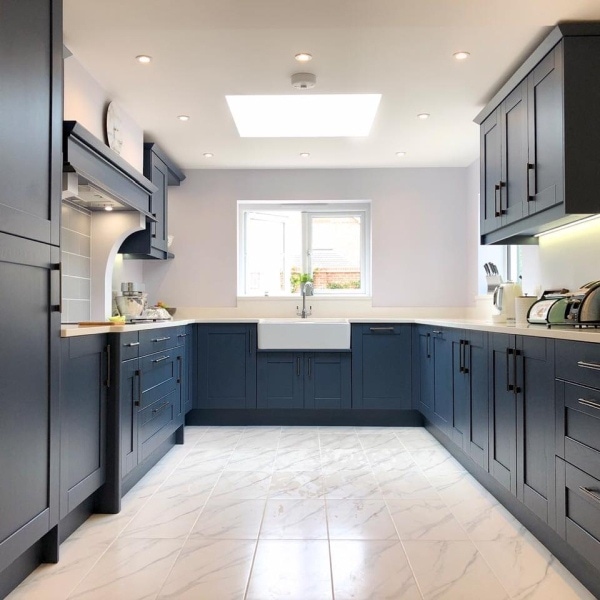 kitchen finished in farrow and ball Stiffkey blue